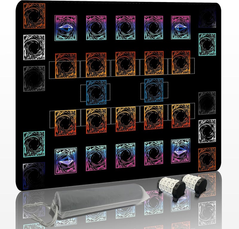 Extalas Stitched for Yugioh Playmat, 2-Player,Free Counters*2 & Storage Bag Master Rule Duel Field Zones, Large Card Game Mat, Original Art Designs & Accessories (Basic) - Image 1
